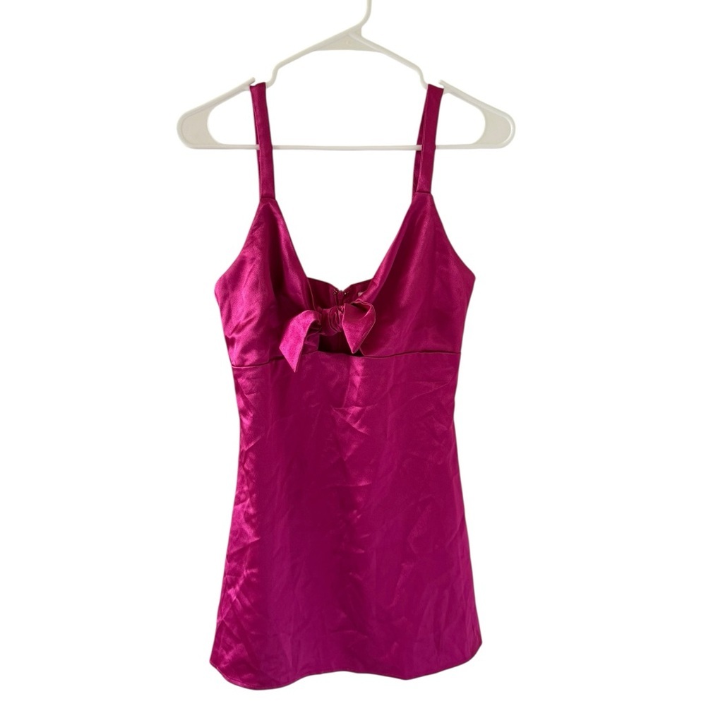 REVOLVE Hot Pink Satin Mini Dress with Front Tie - Picture 7 of 8
